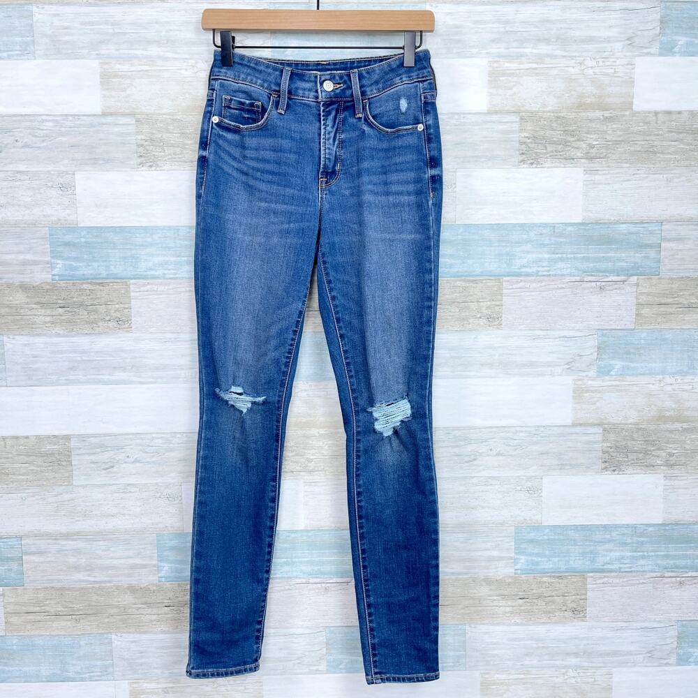 Old Navy Pop Icon Ripped Knee Skinny Jeans Blue Medium Wash High Rise Womens 0